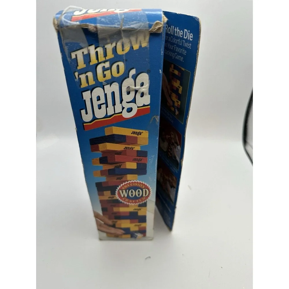 Vtg‎ Throw N Go Jenga 1995 Milton Bradley Wood Piece Color Blocks Missing Die
